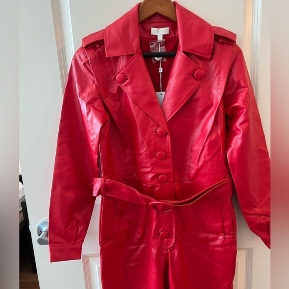 Ronny Kobo Alie Faux Leather Jumpsuit In Red NWT Size S - Picture 7 of 16